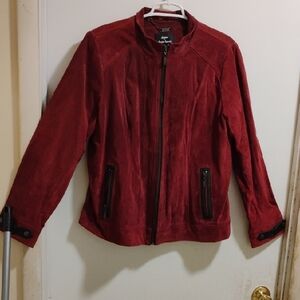 dennis basso Women's Burgundy Suede Zip Front Jacket